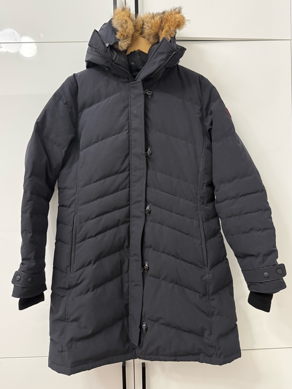 Canada Goose Lorette Navy Marine Down Parka with Fur-Trim Hood